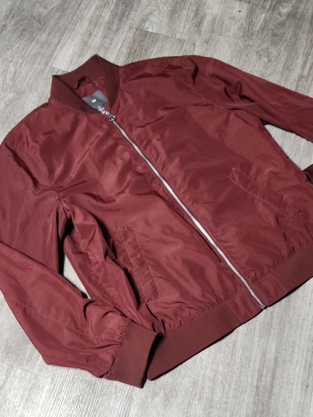 H&M Burgundy Zip-Front Bomber Jacket